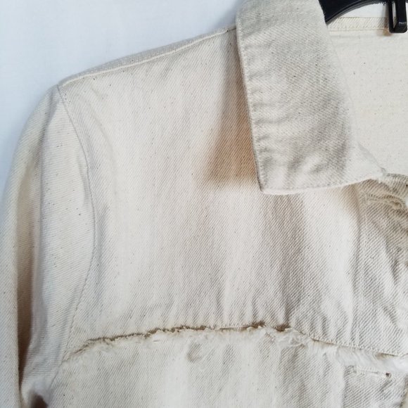 Impeccable Pig Oatmeal Speckled Cream Denim Jacket - Picture 9 of 15